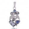 Rainbow Moonstone and Blue Topaz Silver Gemstone Pendant Necklace