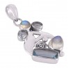 Rainbow Moonstone and Blue Topaz Silver Gemstone Pendant Necklace