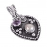 Pearl and Amethyst Sterling Silver Heart Shape Love Pendant Necklace