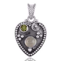Peridot and Prehnite Solid Silver Heart Love Pendant Necklace
