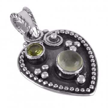 Peridot and Prehnite Solid Silver Heart Love Pendant Necklace