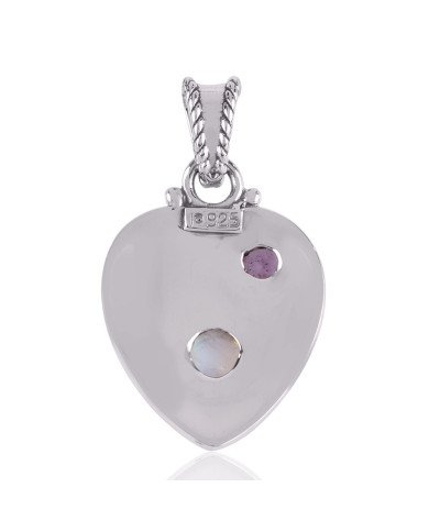 Amethyst and Rainbow Moonstone Hear Love Silver Pendant Necklace