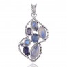 Rainbow Moonstone Iolite and Kyanite Silver Gemstone Pendant Necklace