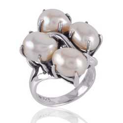 Pearl Gemstone Handmade 925 Solid Sterling Silver Prong Ring