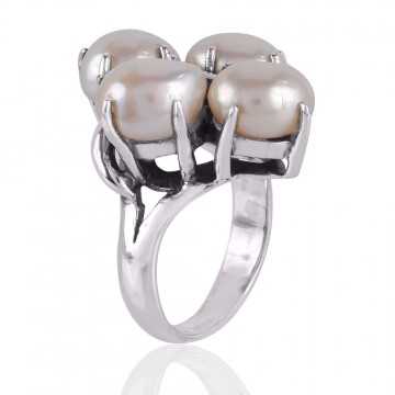Pearl Gemstone Handmade 925 Solid Sterling Silver Prong Ring