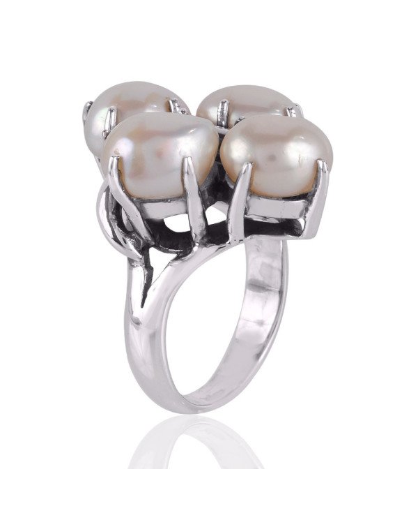 Pearl Gemstone Handmade 925 Solid Sterling Silver Prong Ring