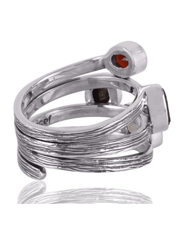 Moldavite Meteorite Garnet And Green Amethyst Gemstone 925 Sterling Silver Ring