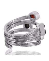 Moldavite Meteorite Garnet And Green Amethyst Gemstone 925 Sterling Silver Ring