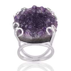 Amethyst Drusy Sterling Silver Prong Ring