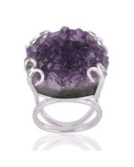 Amethyst Drusy Sterling Silver Prong Ring