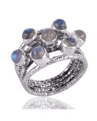 Rainbow Moonstone Ring Sterling Silver Designer Ring