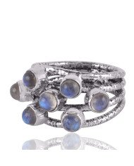 Rainbow Moonstone Ring Sterling Silver Designer Ring