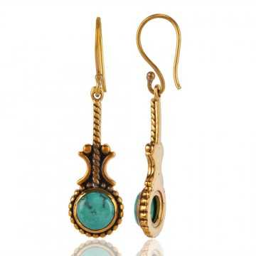 Gold Plated Dangle Fashion Earring with Natural Turquoise