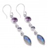 Amethyst and Rainbow Moonstone Silver Dangle Drop Earring