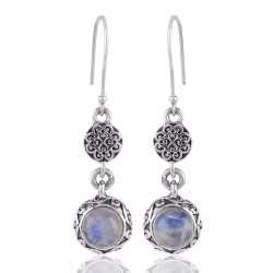 Rainbow Moonstone Gemstone Dangle Earring Solid Silver Designer Earrings