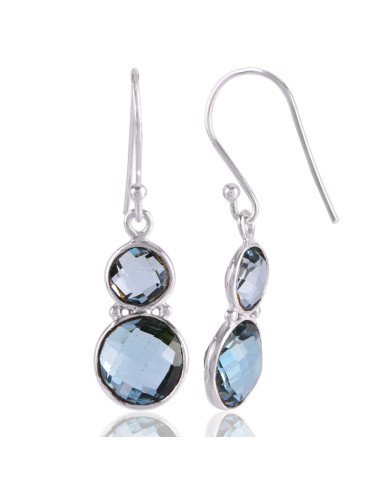 Blue Topaz Two Stone Briolite Gemstone Earring Sterling Silver
