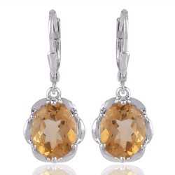 Solid Silver and Citrine Gem Silver Earring Yellow Gem Stone Earrings
