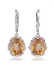 Solid Silver and Citrine Gem Silver Earring Yellow Gem Stone Earrings