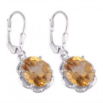 Solid Silver and Citrine Gem Silver Earring Yellow Gem Stone Earrings
