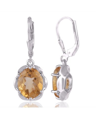 Solid Silver and Citrine Gem Silver Earring Yellow Gem Stone Earrings