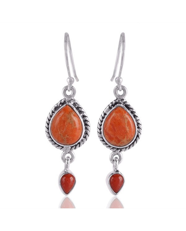Spunge Coral and Red Coral Drop Earring Silver Coral Earring