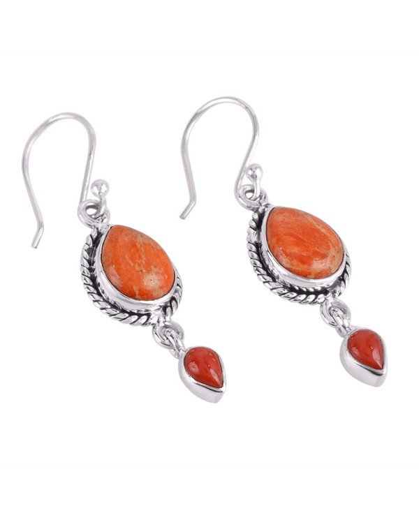 Spunge Coral and Red Coral Drop Earring Silver Coral Earring