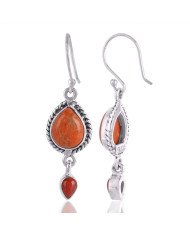 Spunge Coral and Red Coral Drop Earring Silver Coral Earring