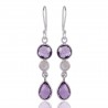 Amethyst and Rainbow Moonstone Dangle Drop Solid Silver Earring