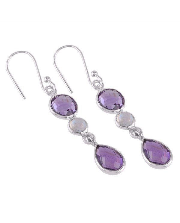 Amethyst and Rainbow Moonstone Dangle Drop Solid Silver Earring