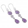 Amethyst and Rainbow Moonstone Dangle Drop Solid Silver Earring