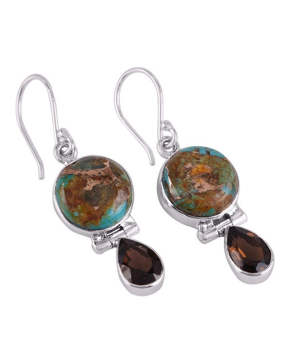 Boulder Copper Turquoise and Smoky Quartz Drop Earring Silver Jewelry