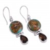 Boulder Copper Turquoise and Smoky Quartz Drop Earring Silver Jewelry