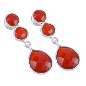 925 Silver and Red Onyx Three Stone Red Stone Earring