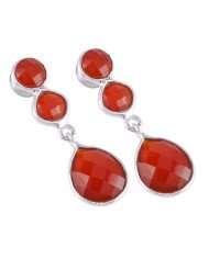 925 Silver and Red Onyx Three Stone Red Stone Earring