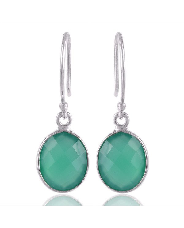 Sterling Silver Green Onyx Gemstone Simple Single Stone Earring Bezel Set Earring