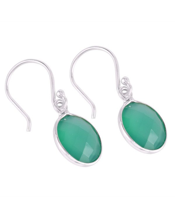 Sterling Silver Green Onyx Gemstone Simple Single Stone Earring Bezel Set Earring