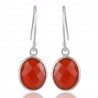 Solid Silver Red Onyx Gemstone Simple Single Stone Earring Bezel Set Earring