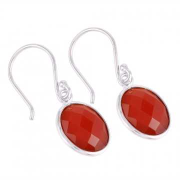 Solid Silver Red Onyx Gemstone Simple Single Stone Earring Bezel Set Earring