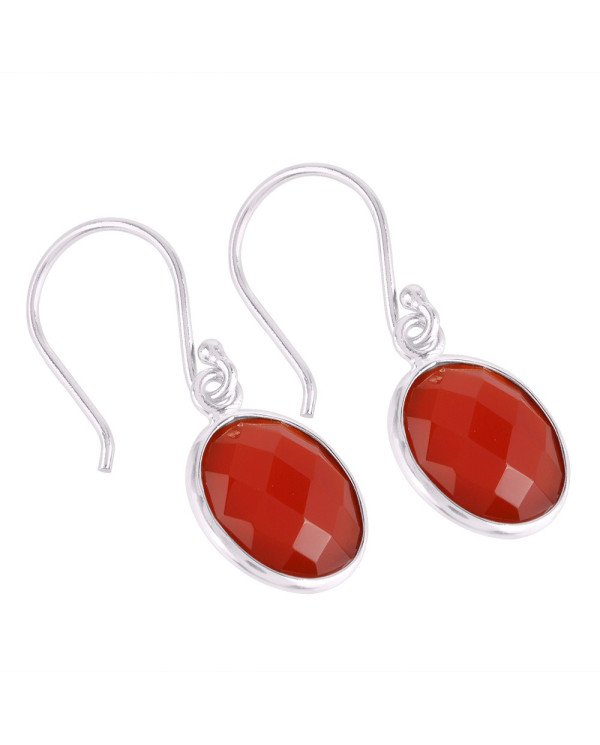 Solid Silver Red Onyx Gemstone Simple Single Stone Earring Bezel Set Earring