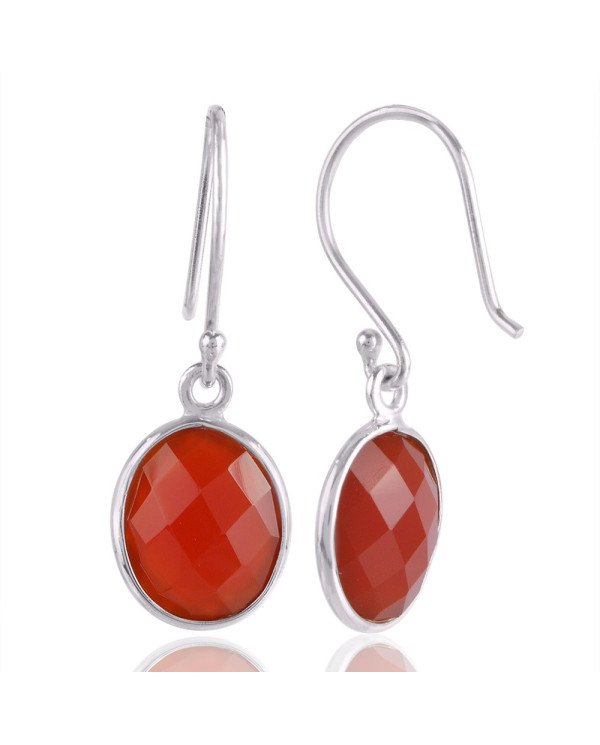 Solid Silver Red Onyx Gemstone Simple Single Stone Earring Bezel Set Earring