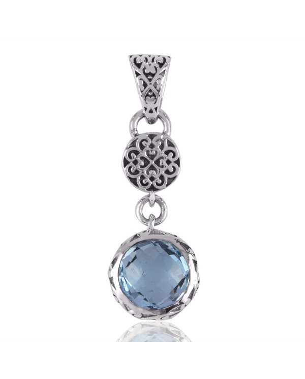 Natural Sky Blue Topaz Gemstone 925 Sterling Silver Cluster Pendant| Jewels Artisan