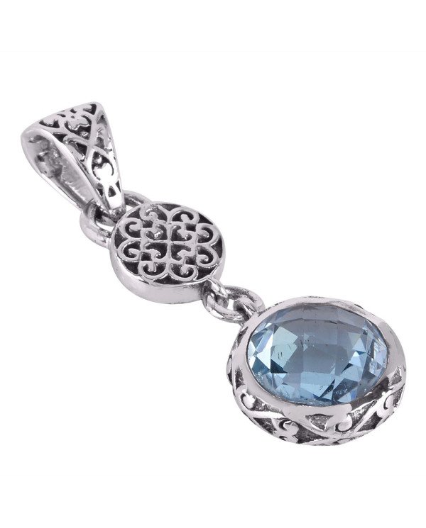 Natural Sky Blue Topaz Gemstone 925 Sterling Silver Cluster Pendant| Jewels Artisan