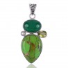 Green Copper Tuqruoise Green Onyx Lemon and Pearl Silver Pendant Necklace
