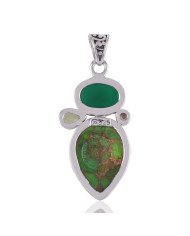 Green Copper Tuqruoise Green Onyx Lemon and Pearl Silver Pendant Necklace