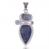 Lapis Rainbow Moonstone Pearl and Blue Topaz Gemstone Silver Pendant Necklace