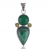 Sterling Silver Malachite Peridot and Green Onyx Green Pendant Necklace