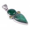 Sterling Silver Malachite Peridot and Green Onyx Green Pendant Necklace