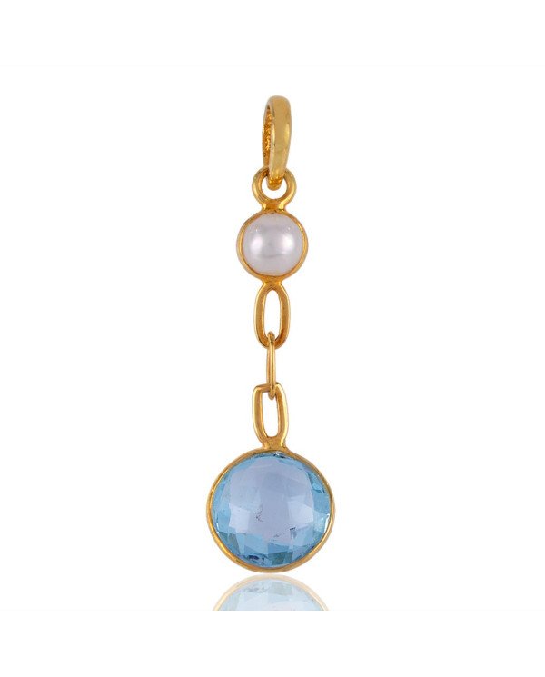 Pearl and Blue Topaz Gold Plated Silver Dangle Pendant Locket