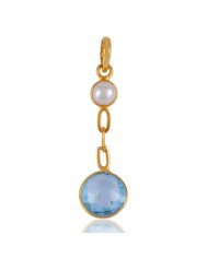 Pearl and Blue Topaz Gold Plated Silver Dangle Pendant Locket