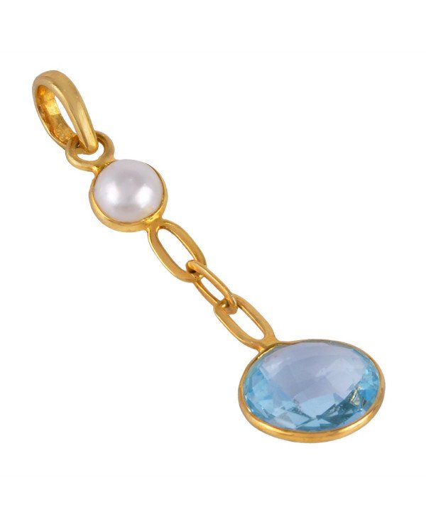 Pearl and Blue Topaz Gold Plated Silver Dangle Pendant Locket